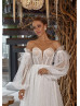 Strapless Beaded Ivory Lace Tulle Corset Back Structured Wedding Dress